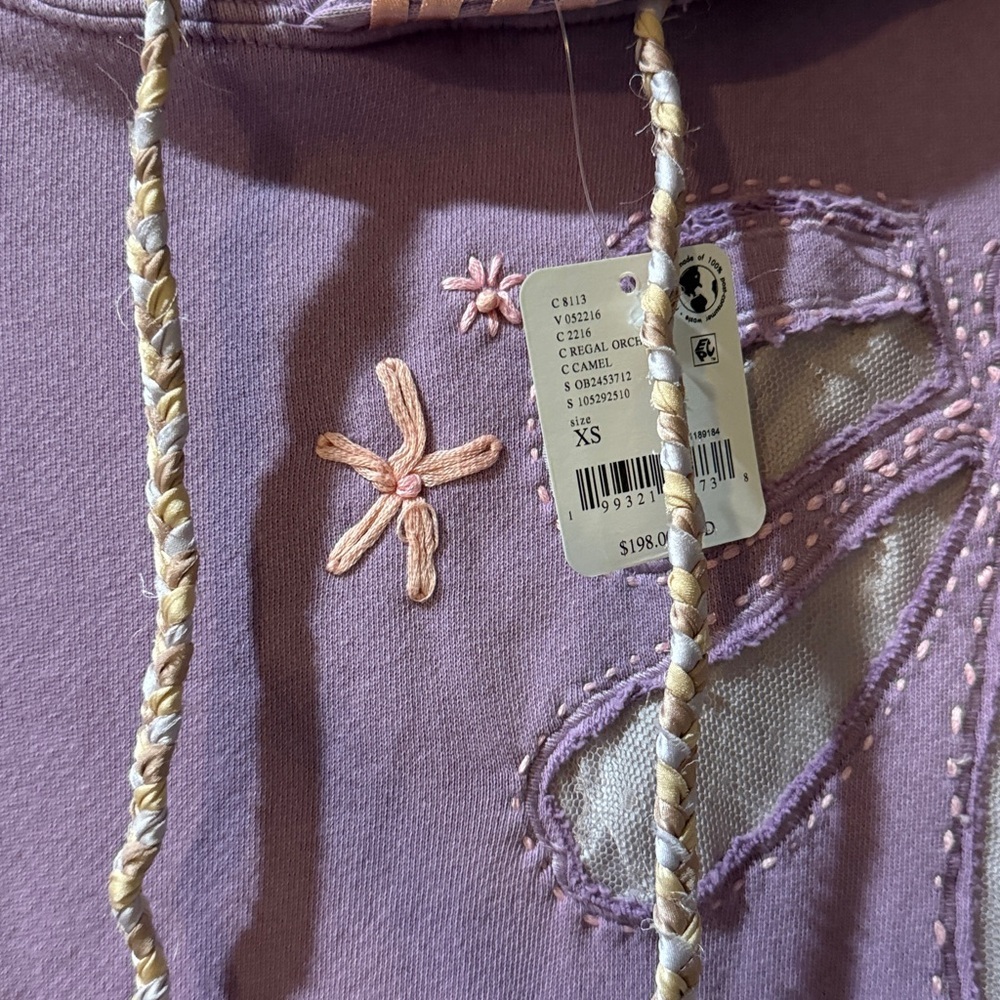 Free People Love Letters Lavender Hoodie Embroidered XS NWT Sold Out Unique - Picture 3 of 8